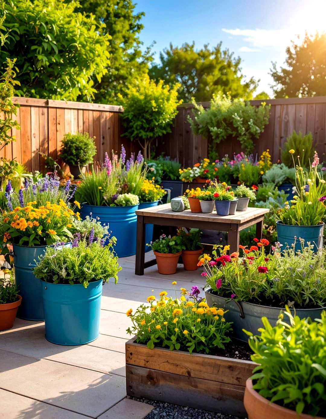 Seasonal Container Gardens Farmhouse Patio Display - 24 Farmhouse Patio Ideas