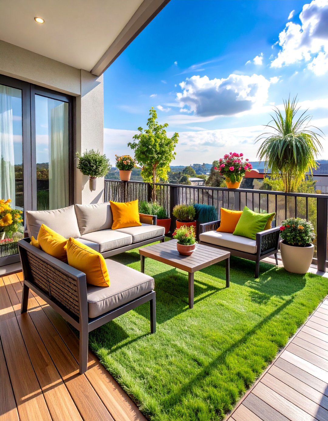 Seasonal Decorating Balcony Space - 24 Artificial Grass Balcony Design