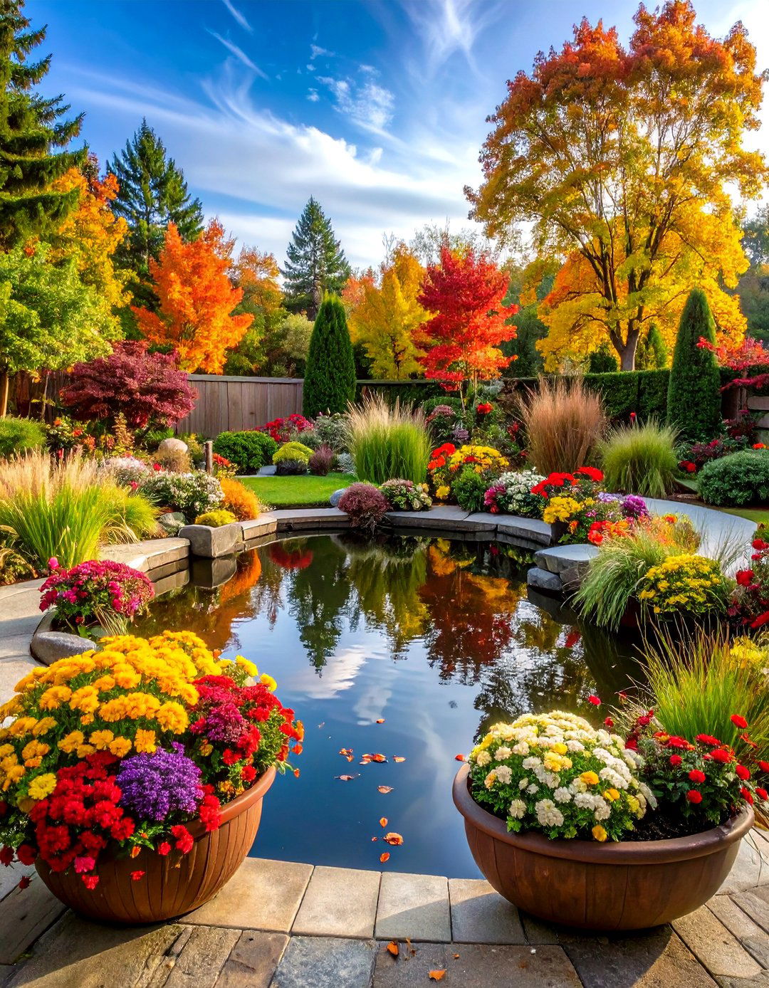 Seasonal Display Pond Garden - 24 Backyard Pond Ideas