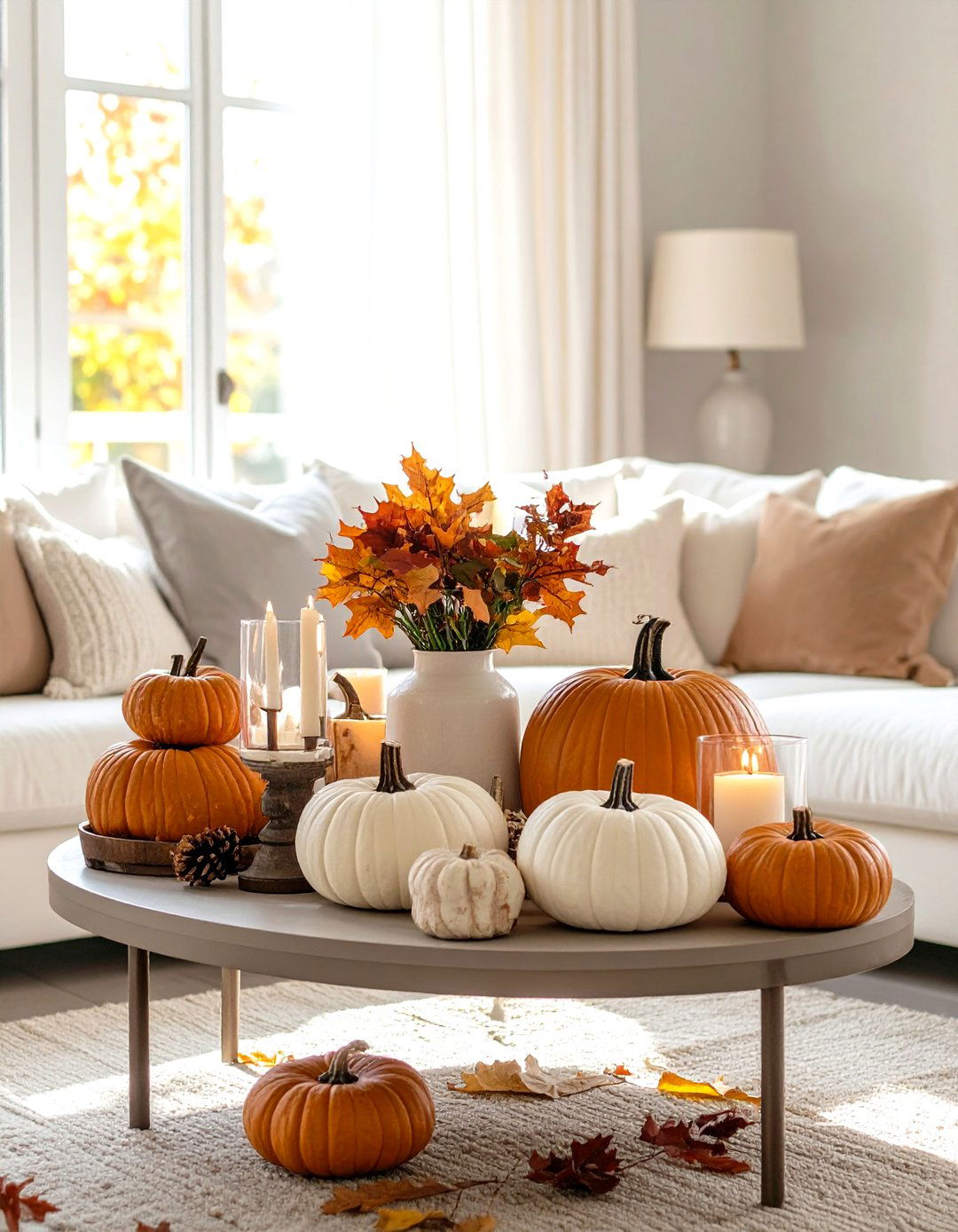 Seasonal Fall Coffee Table Centerpiece with Pumpkins - 24 Coffee Table Centerpiece Ideas