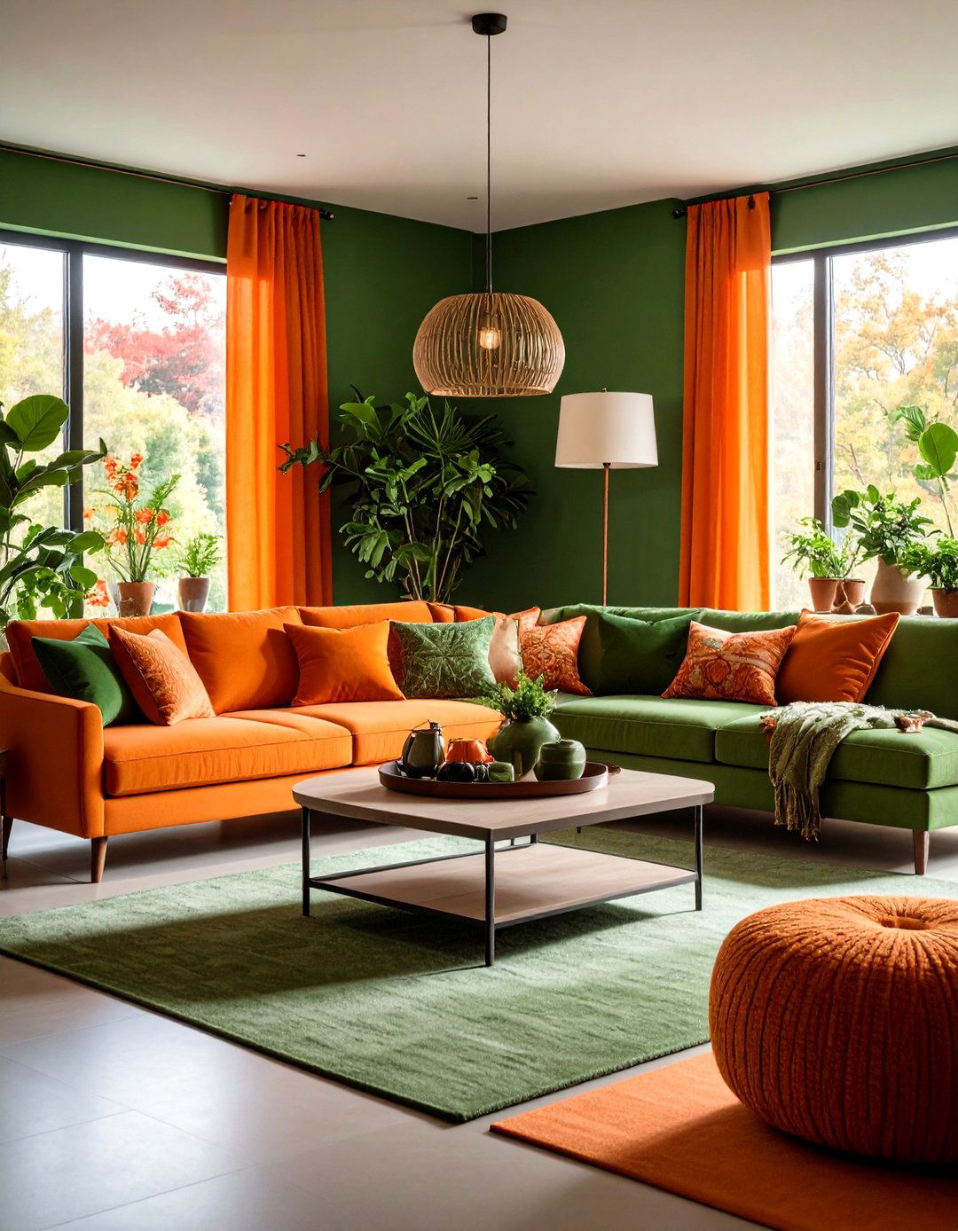 Seasonal Green Orange Holiday Living Room - 24 Green and Orange Living Room Ideas