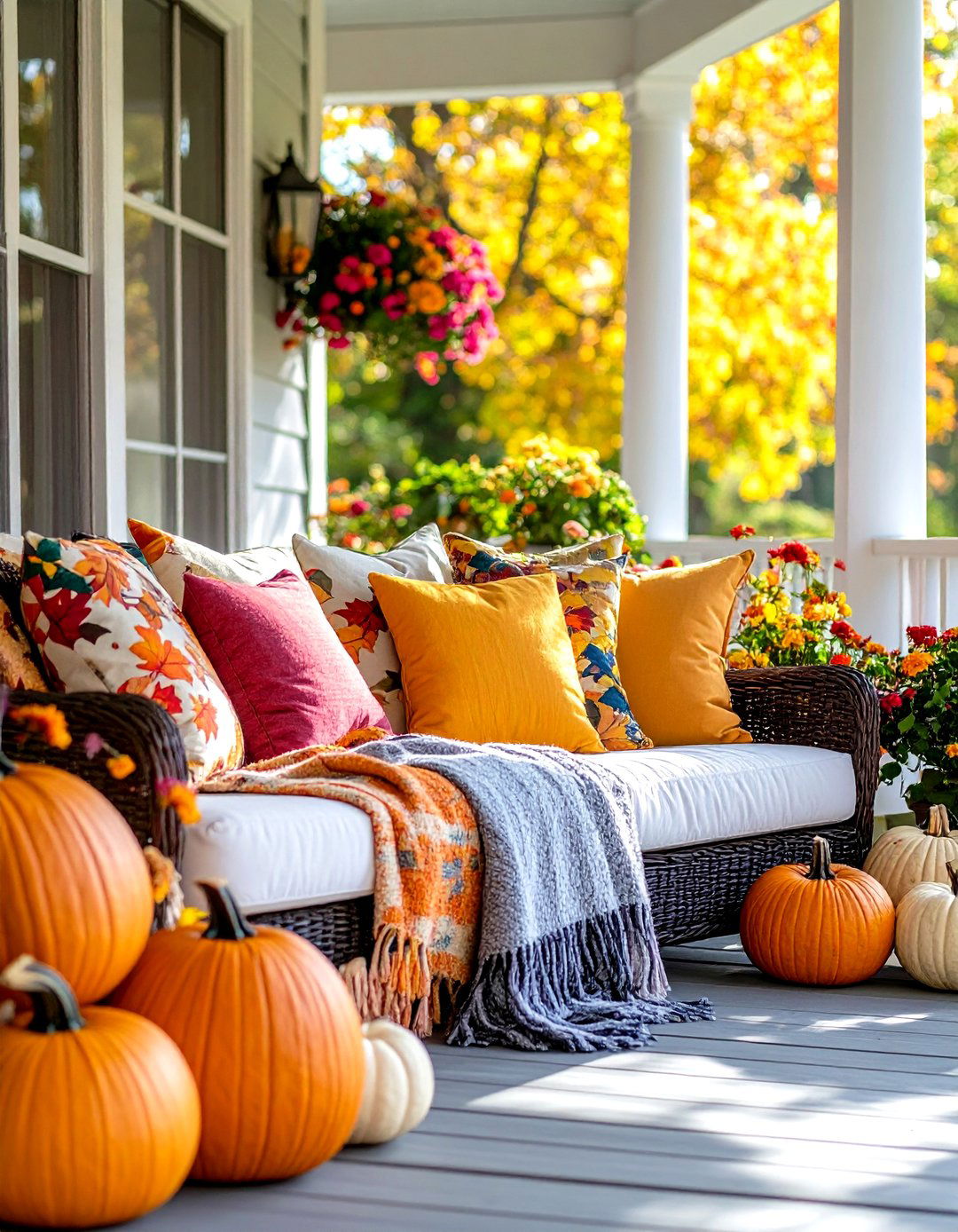 Seasonal Pillow and Blanket Styling - 24 Fall Porch Decor Ideas