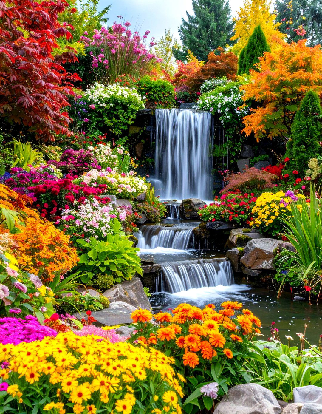 Seasonal Plant Enhanced Waterfall - 24 Pondless Waterfall Ideas