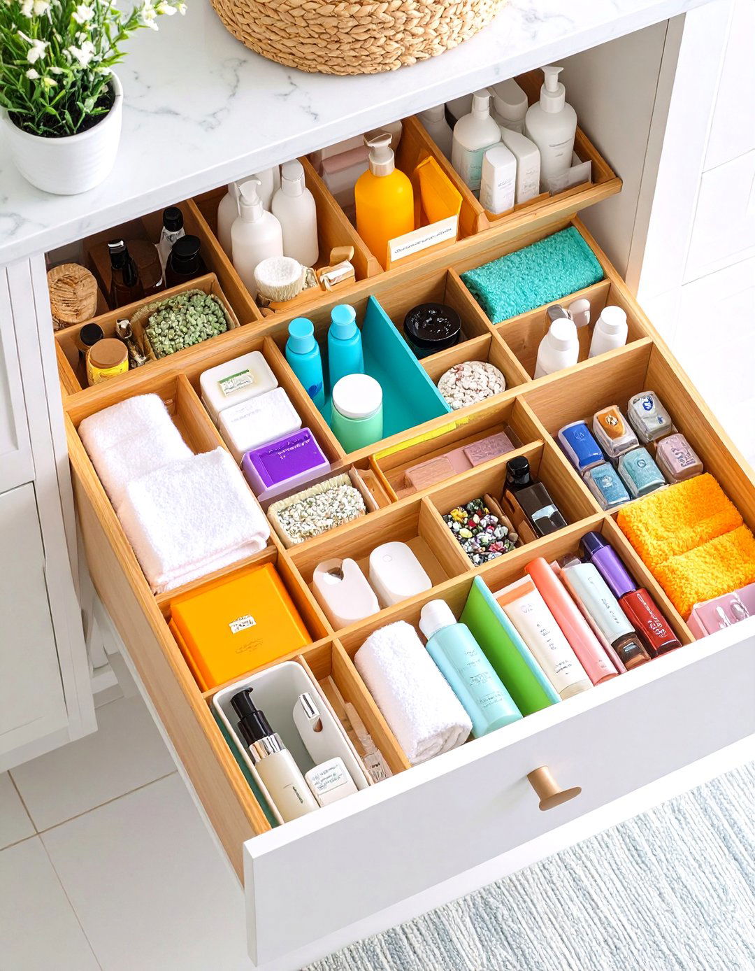 Seasonal Rotation Organization with Adaptive Storage - 24 Bathroom Drawer Organization Ideas