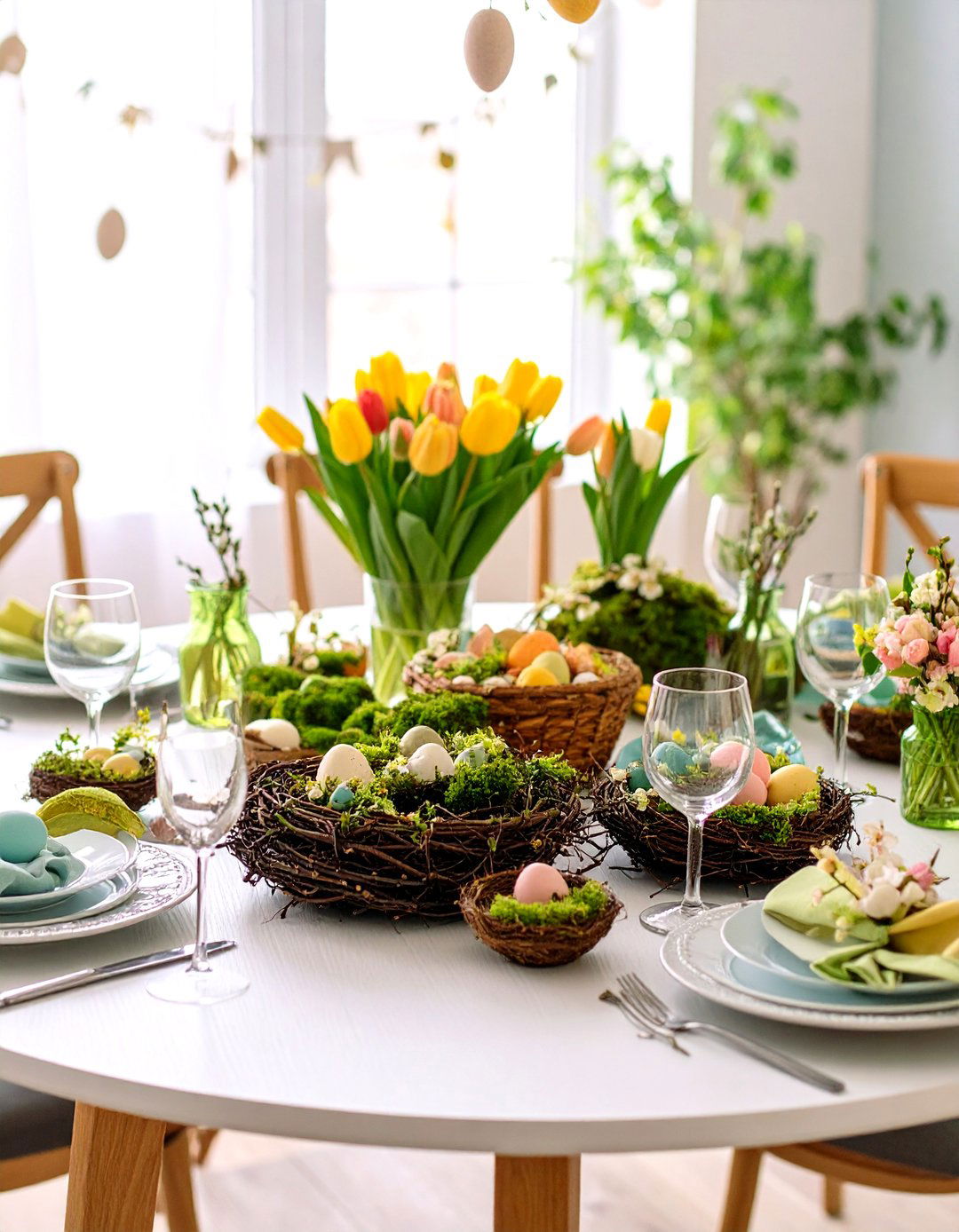 Seasonal Spring Garden Theme with Fresh Greenery - 24 Round Table Decor Ideas