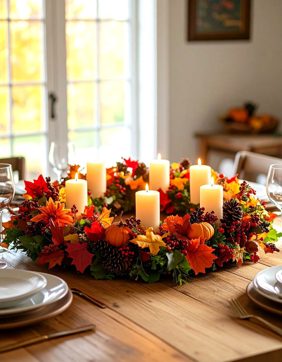 Seasonal Wreath Centerpieces - 24 Dining Room Table Decor Ideas