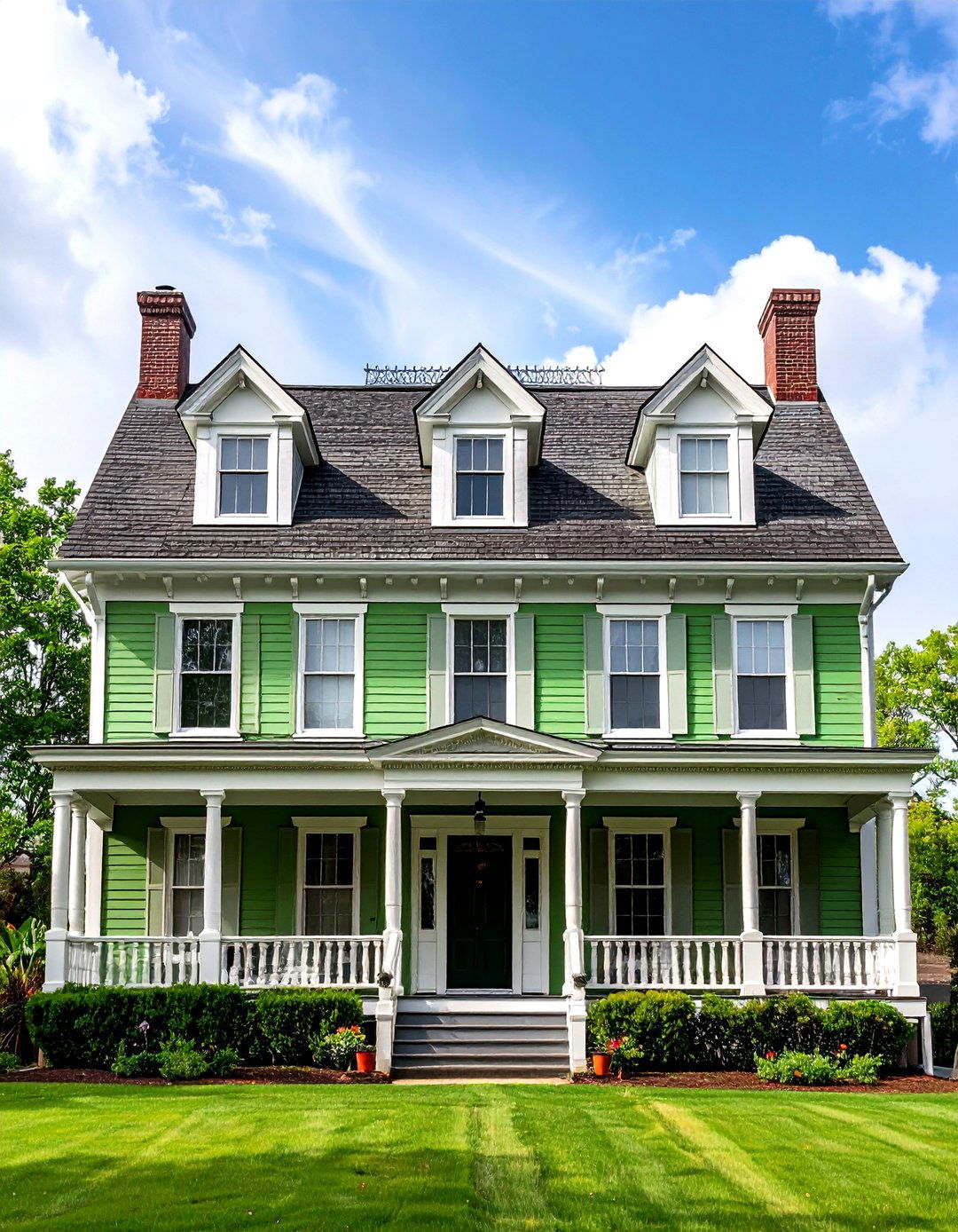 Second Empire Mansard Roofs - 24 Sage Green House With Brown Trim Ideas
