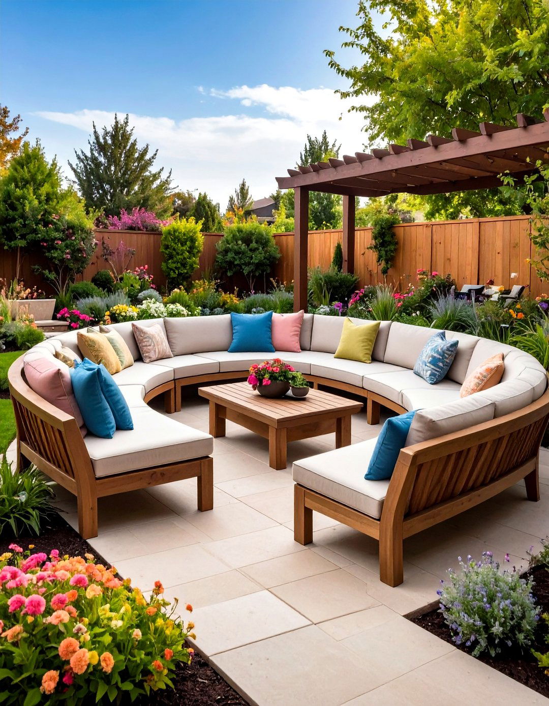 Semi Circle Patio with Built in Bench Seating - 24 Semi Circle Patio Ideas and Inspiration