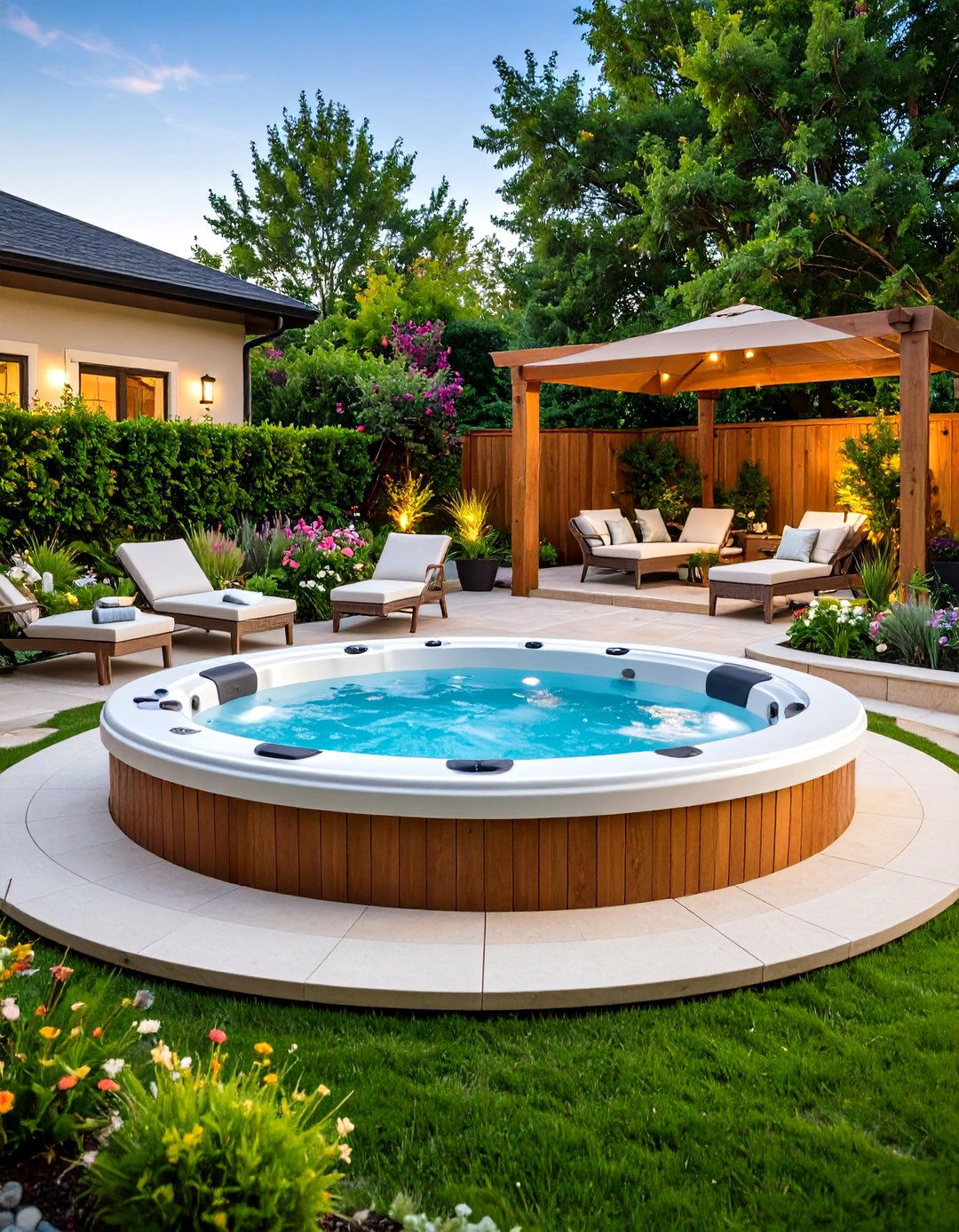 Semi Circle Patio with Hot Tub Integration - 24 Semi Circle Patio Ideas and Inspiration
