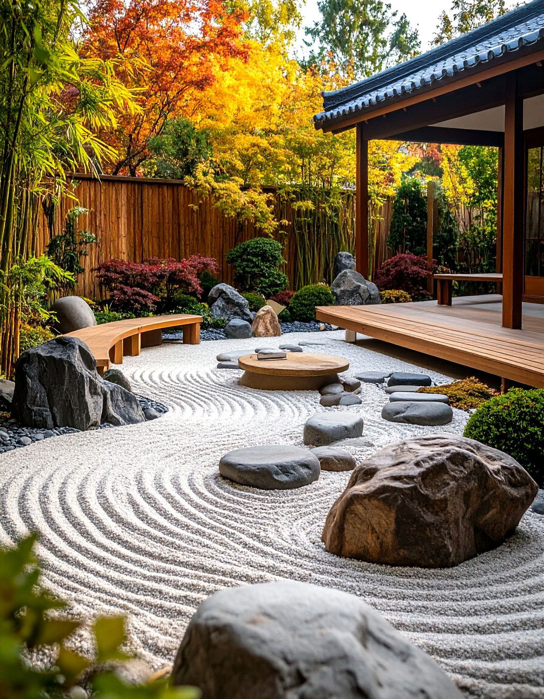 Semi Circle Patio with Zen Garden Elements - 24 Semi Circle Patio Ideas and Inspiration