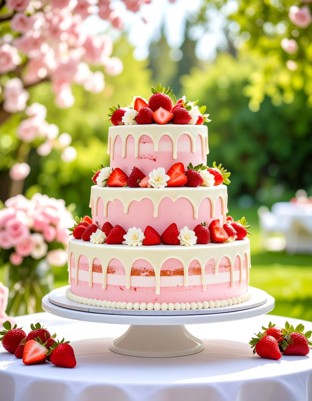Semi Naked Strawberry Cake with White Chocolate Ganache - 24 Naked and Semi-naked Wedding Cake Ideas