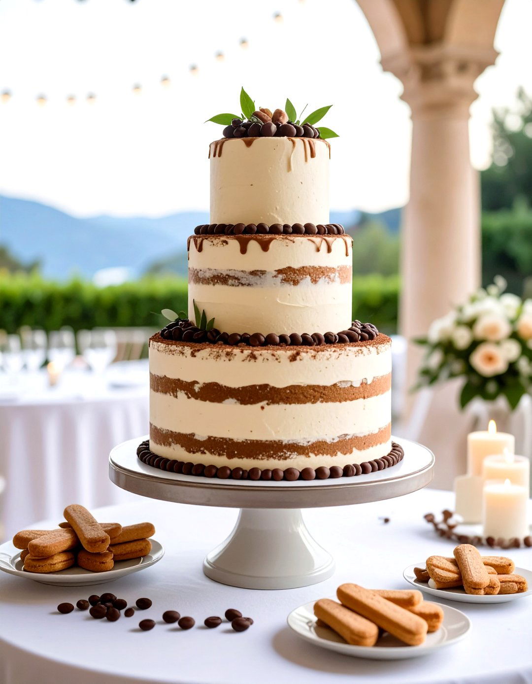 Semi Naked Tiramisu Cake with Coffee Soaked Layers - 24 Naked and Semi-naked Wedding Cake Ideas