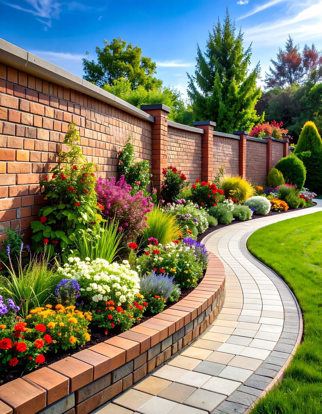 Serpentine Brick Garden Wall - 24 Brick Fence Ideas