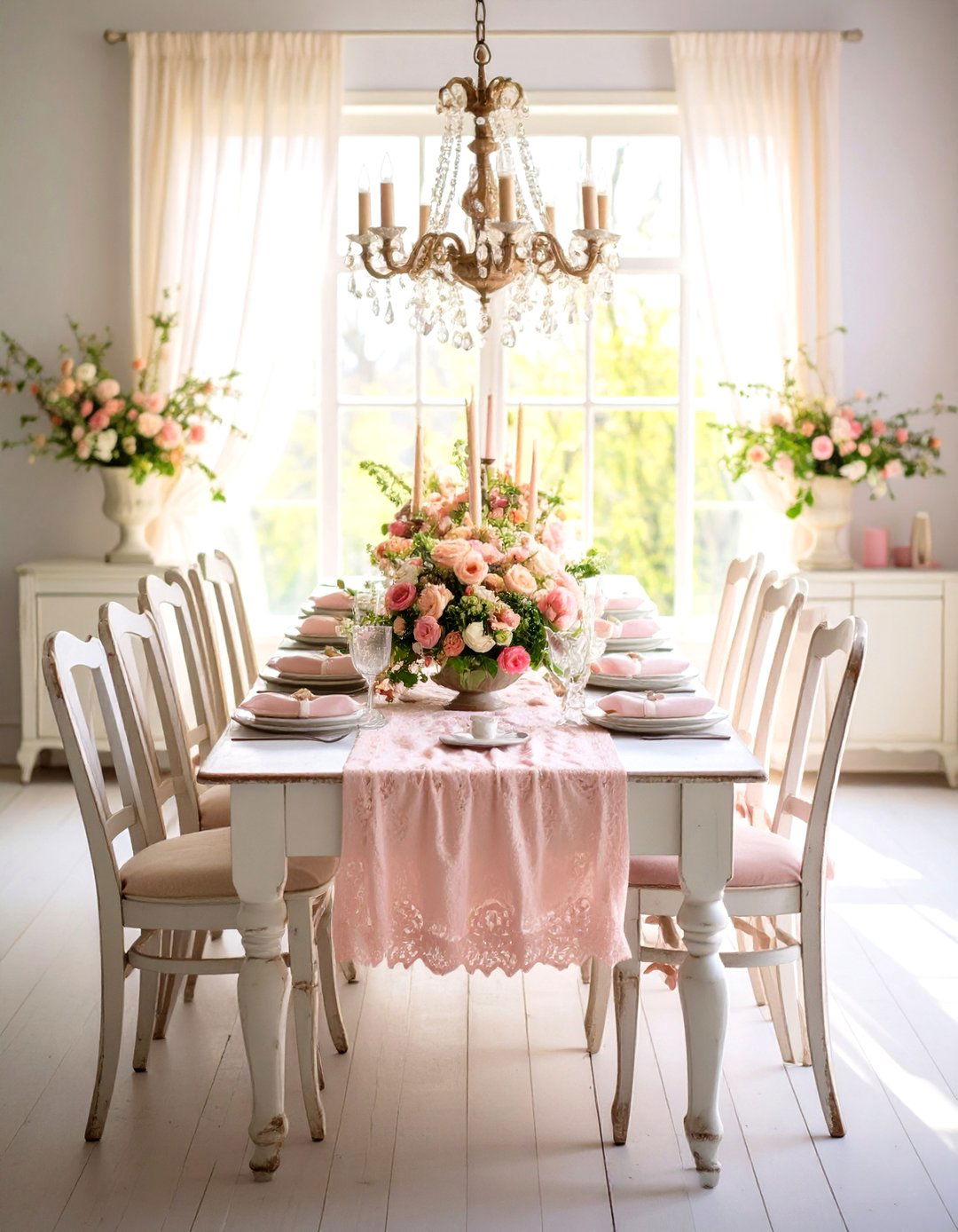 Shabby Chic Dining Room with Distressed White Furniture - 24 Vintage Dining Room Ideas