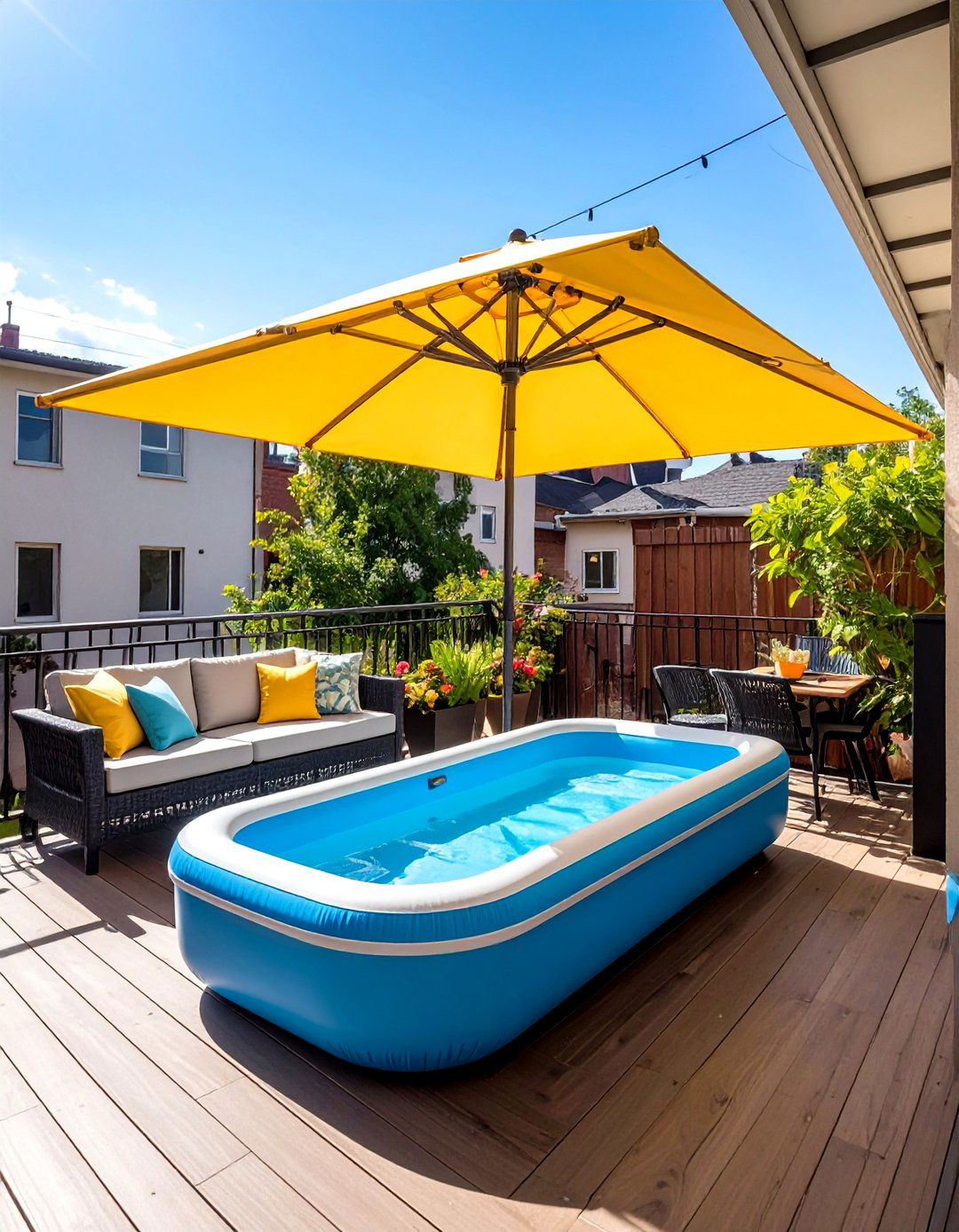 Shade Canopy with Portable Pool Setup - 24 Dog Balcony Ideas