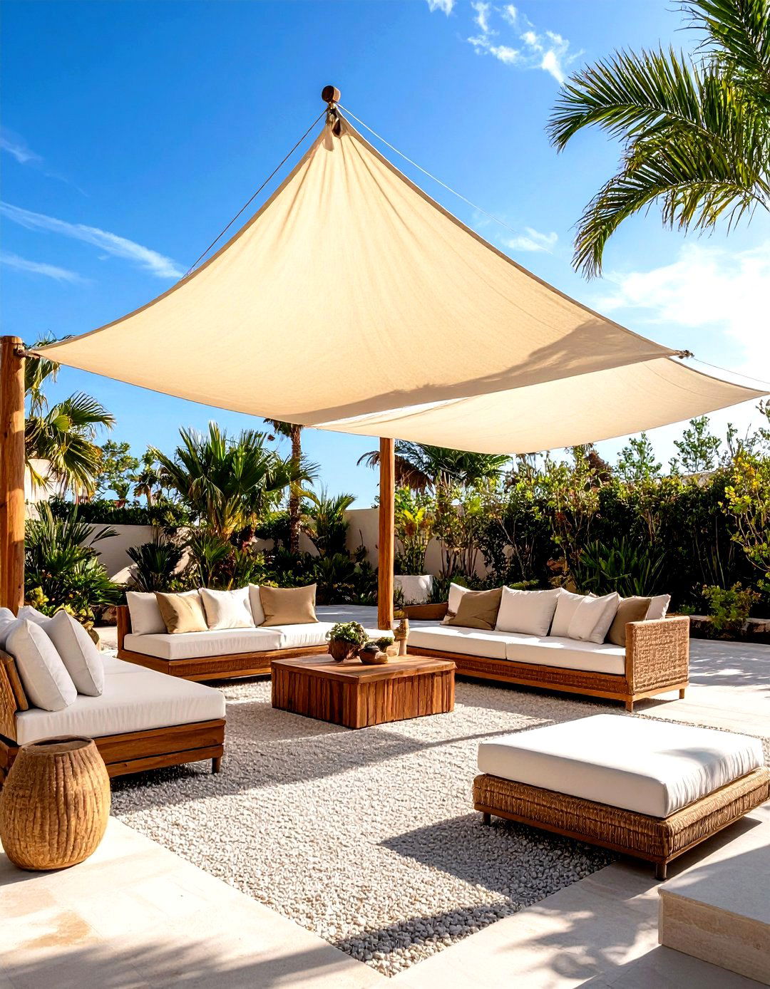 Shade Sail Covered Lounge Area - 24 spanish style patio ideas