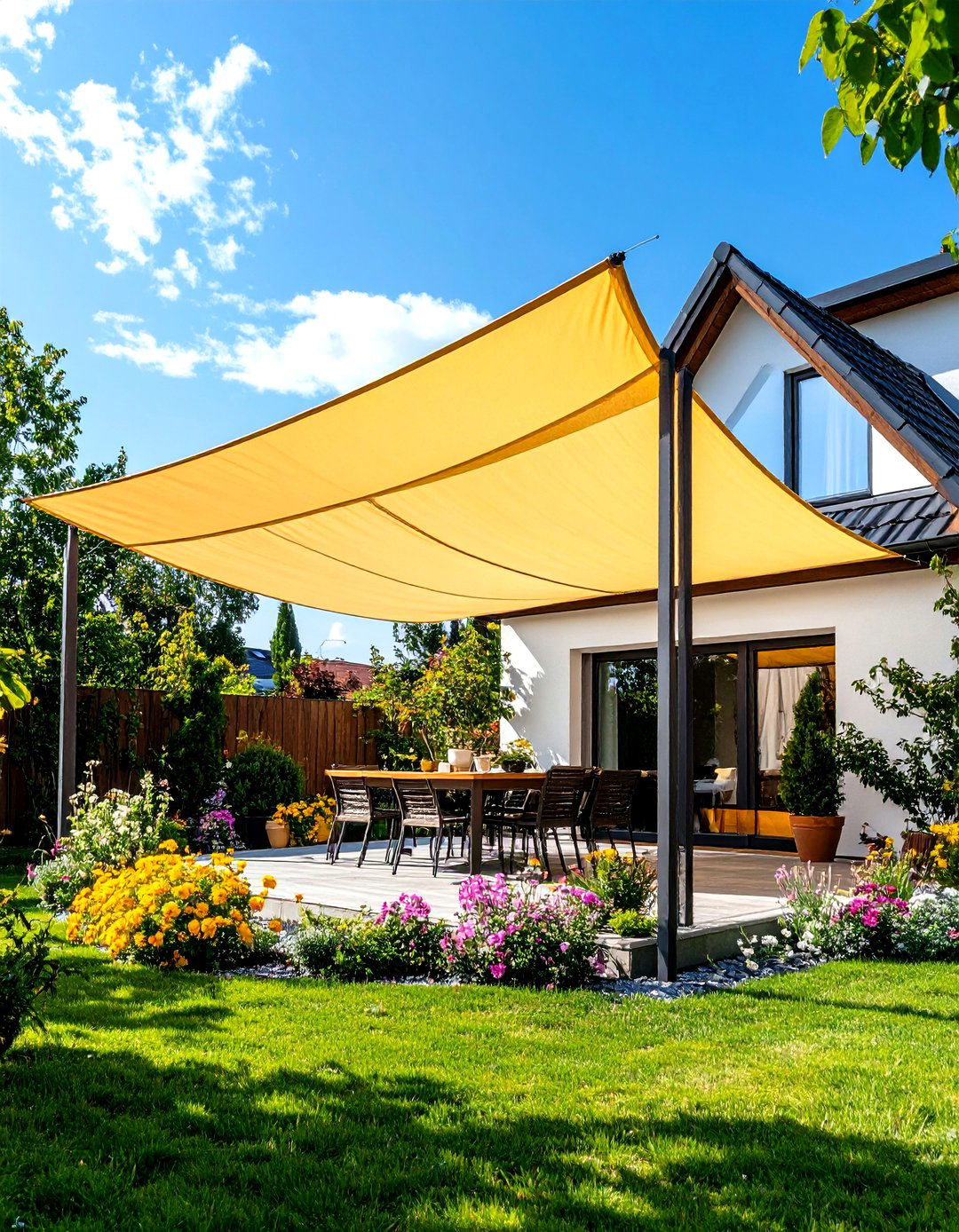 Shade Sail Overhead Protection - 24 Townhouse Backyard Ideas