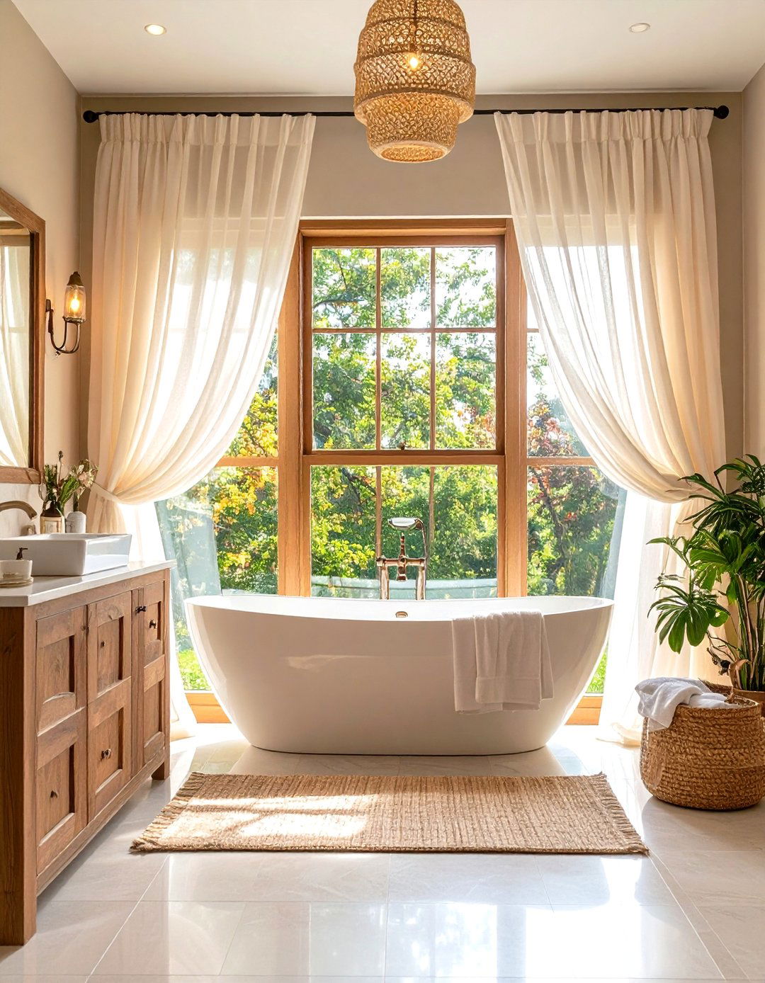 Sheer Curtains Light Diffusion - 24 Bathroom Window Treatment Ideas
