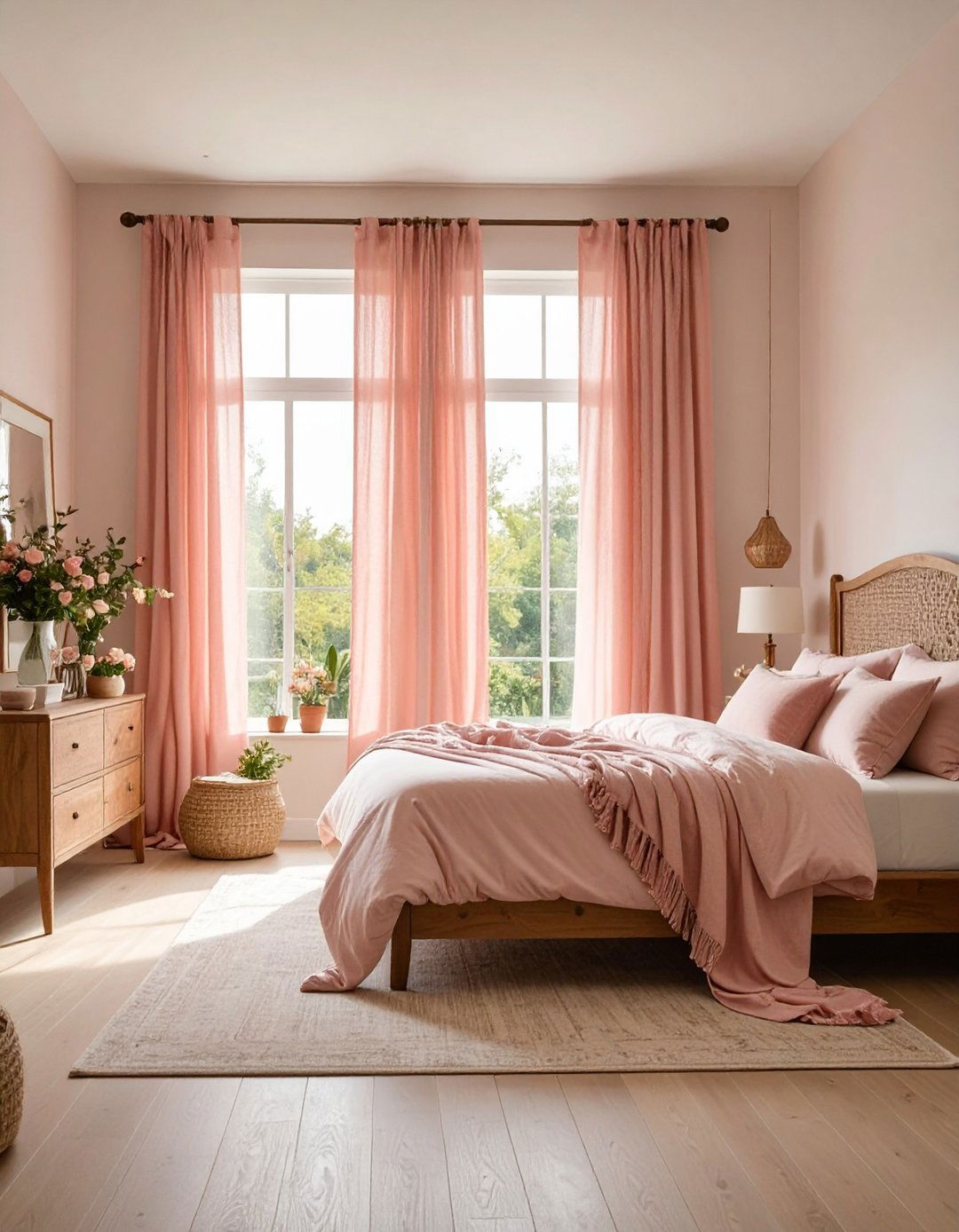 Sheer Pink Curtain Layering System - 24 Pink Boho Bedroom Ideas