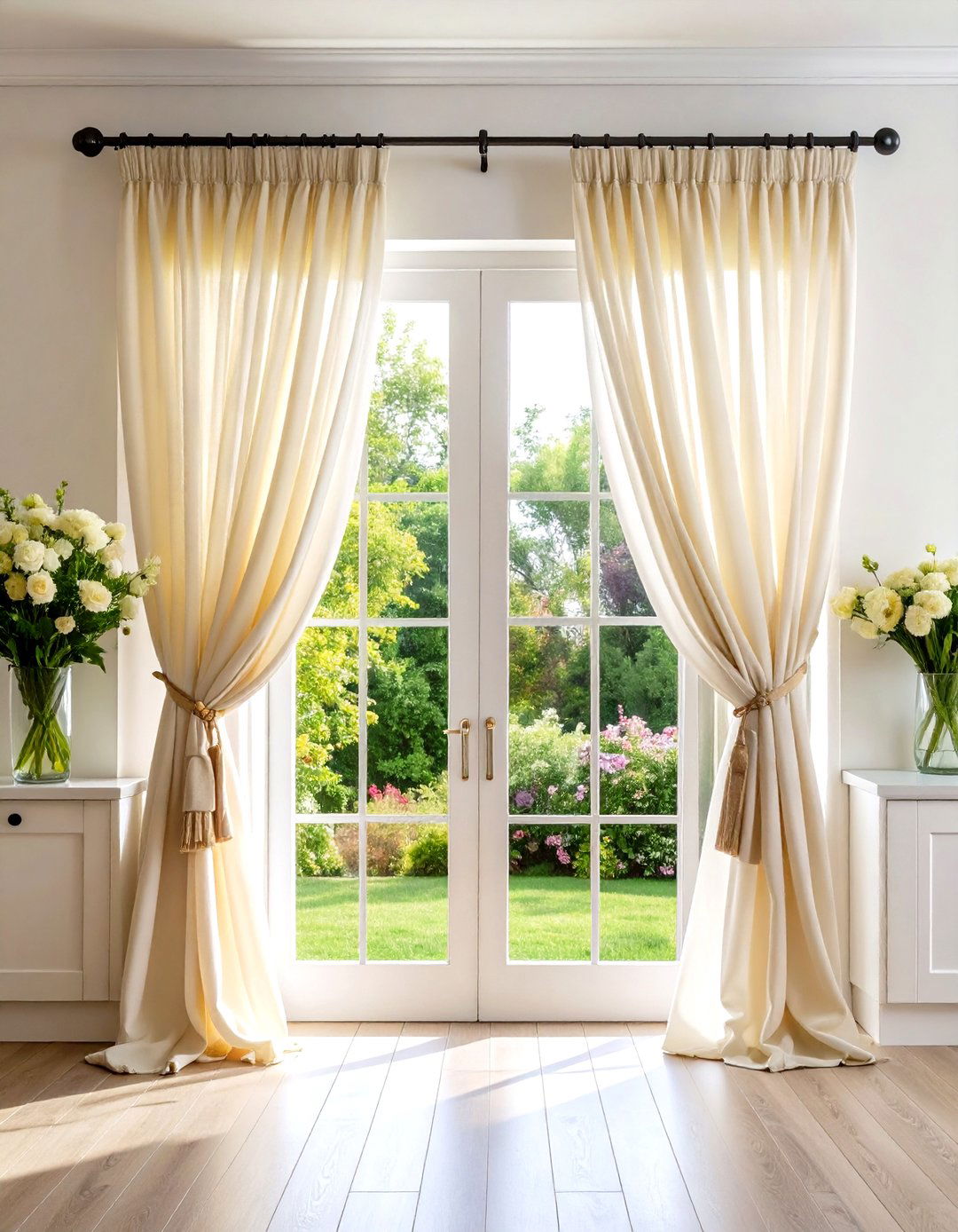Sheer White French Door Curtains with Tie Backs - 24 French Door Curtain Ideas