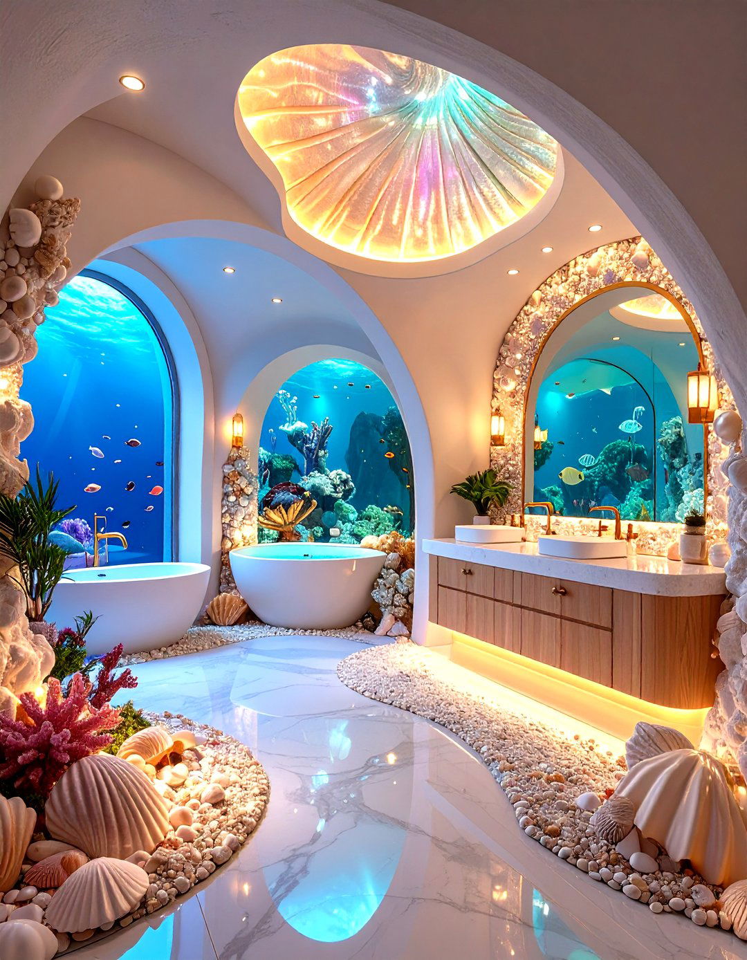 Shell and Ocean Grotto Design - 24 Restaurant Bathroom Ideas