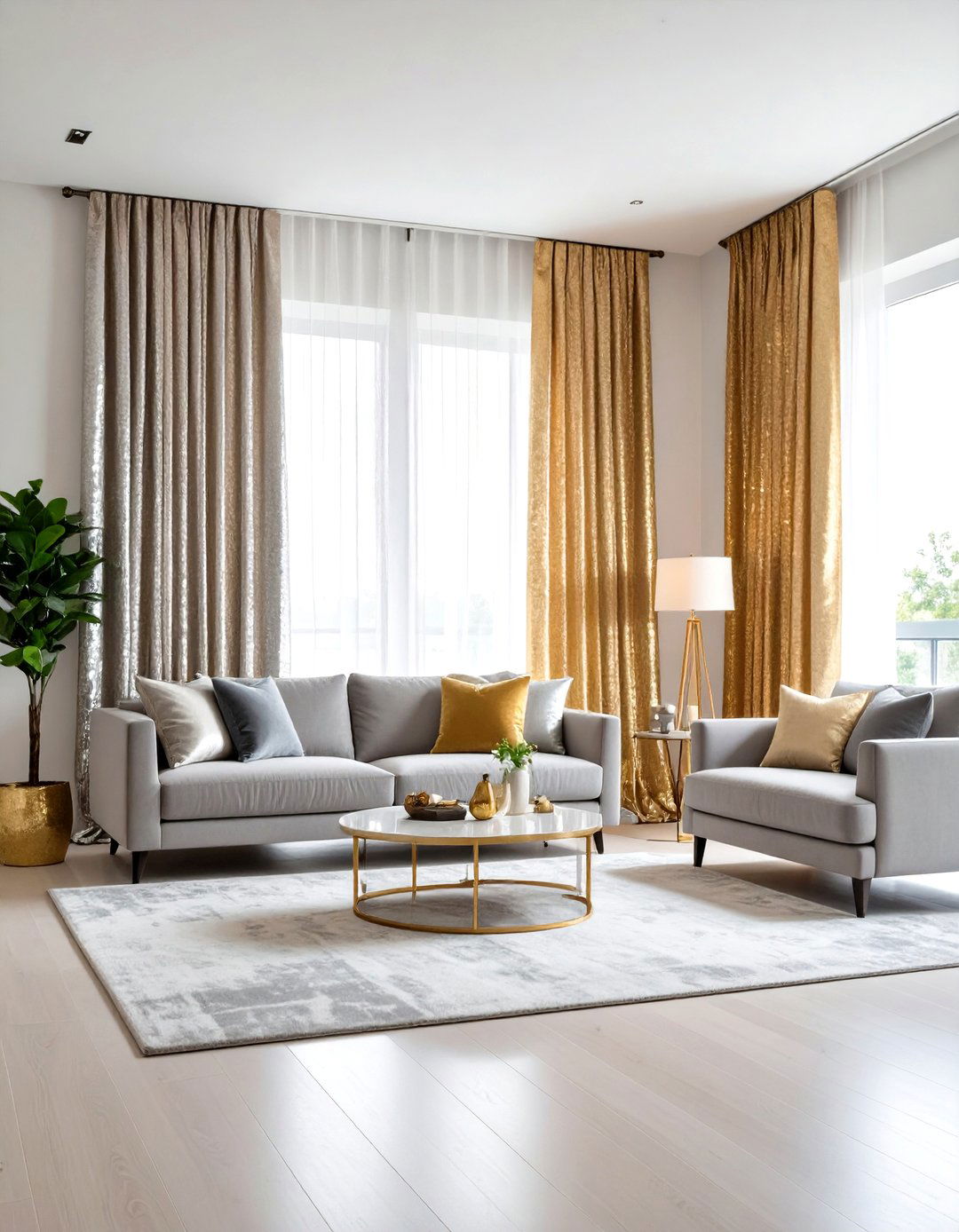 Shimmering Metallic Accent Curtains - 24 Living Room Curtain Ideas