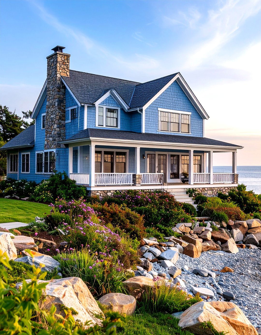 Shingle Style Light Blue Coastal Home - 24 light blue house exterior ideas
