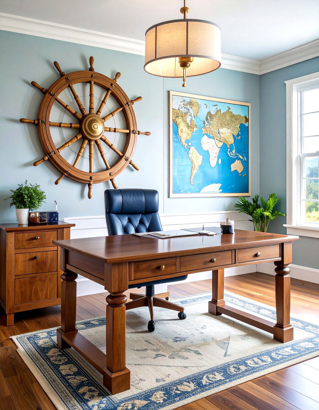 Ship Wheel and Anchor Home Office - 24 Nautical Decor Ideas