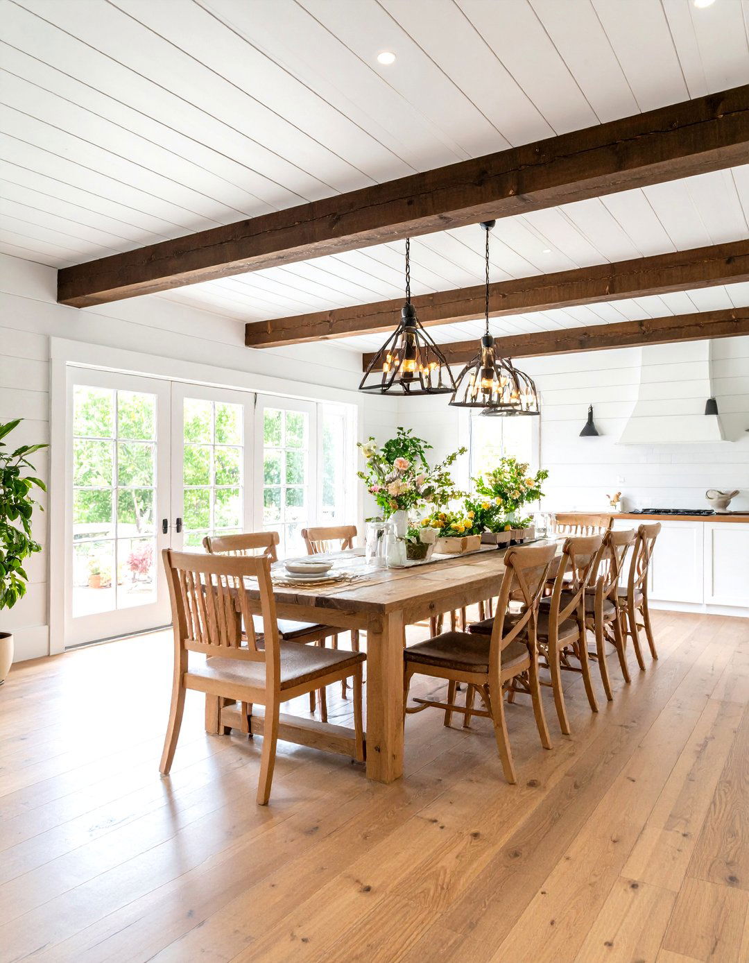 Shiplap Ceiling With Contrast Beams - 24 Dining Room Ceiling Ideas
