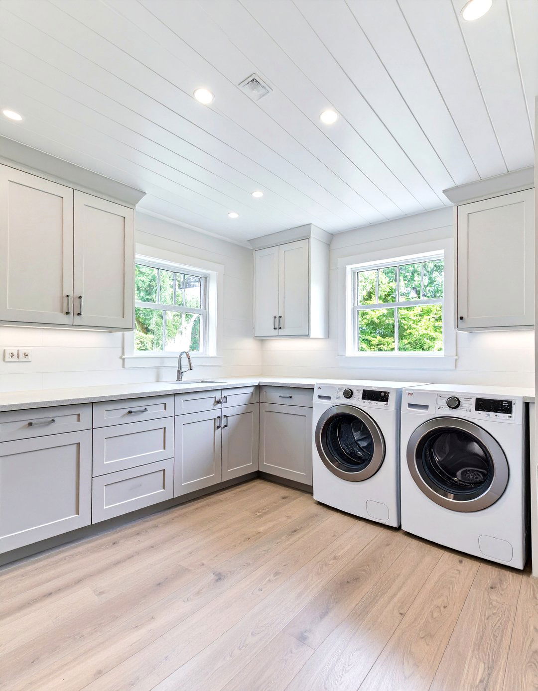 Shiplap Ceiling with Modern Fixtures - 24 Shiplap Laundry Room Ideas