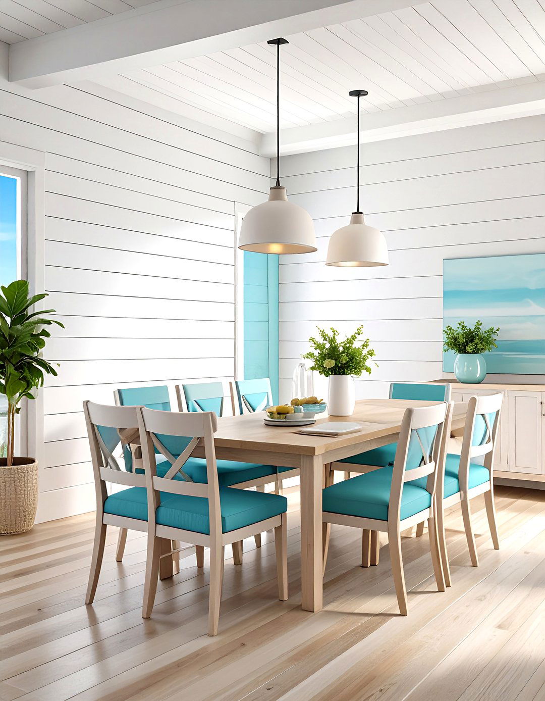Shiplap Coastal Wall Treatments - 24 Coastal Dining Room Ideas