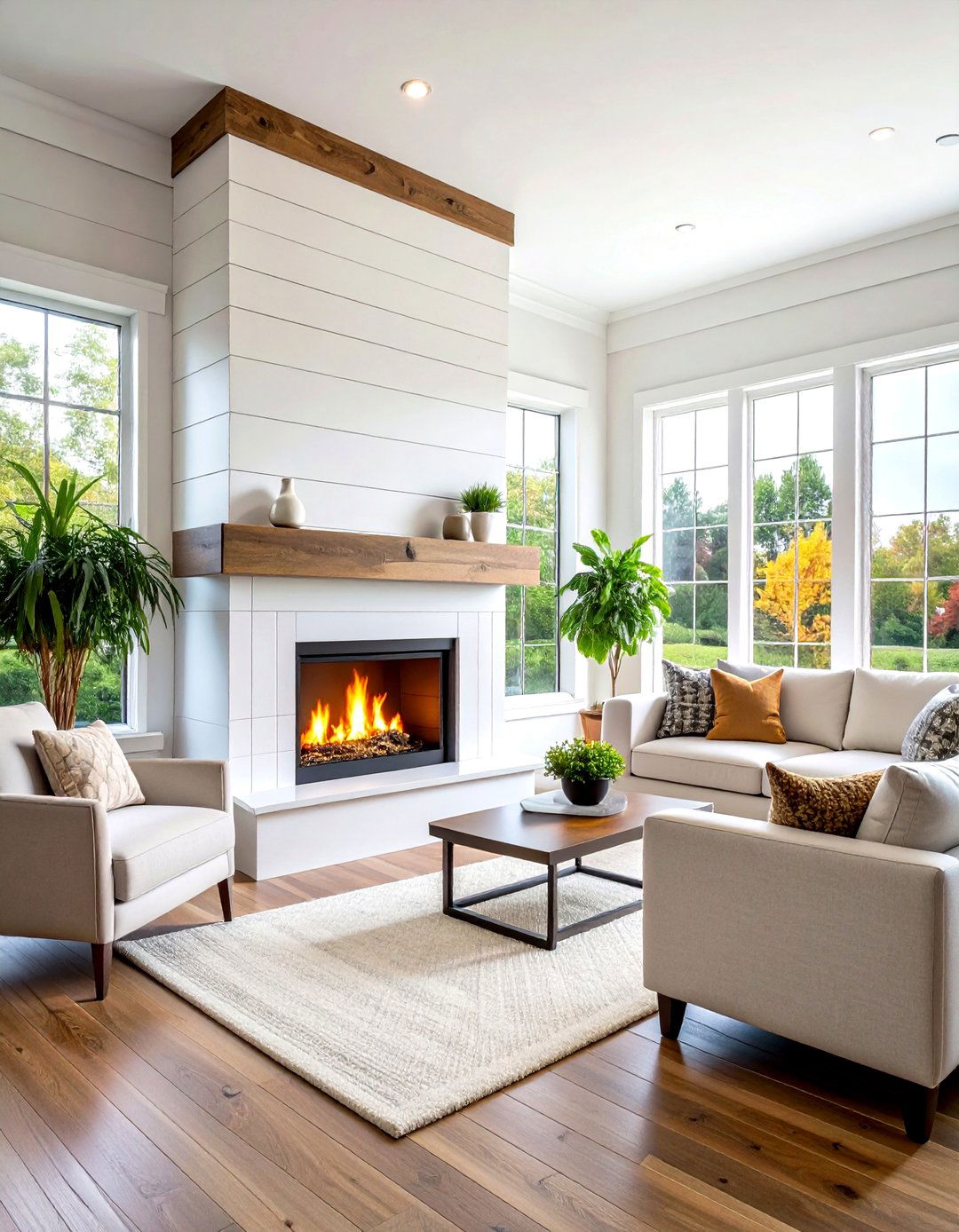Shiplap Electric Fireplace with Floating Mantel - 24 Faux Fireplace Ideas