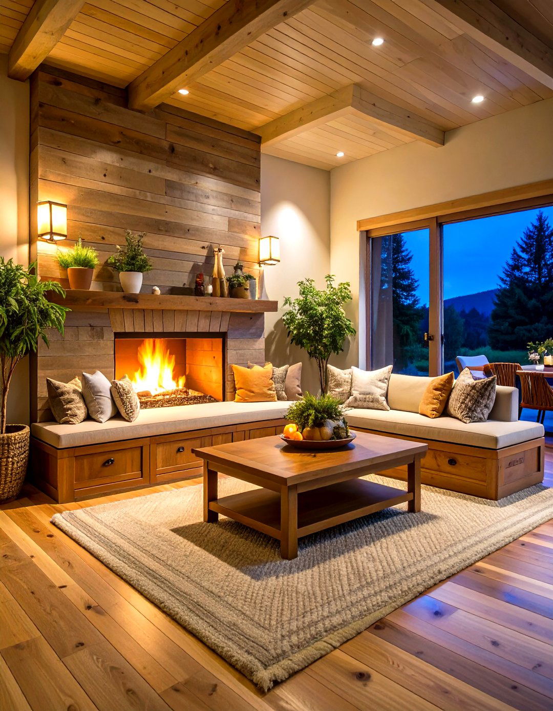 Shiplap Fireplace with Built in Bench Seating - 24 Shiplap Fireplace Ideas