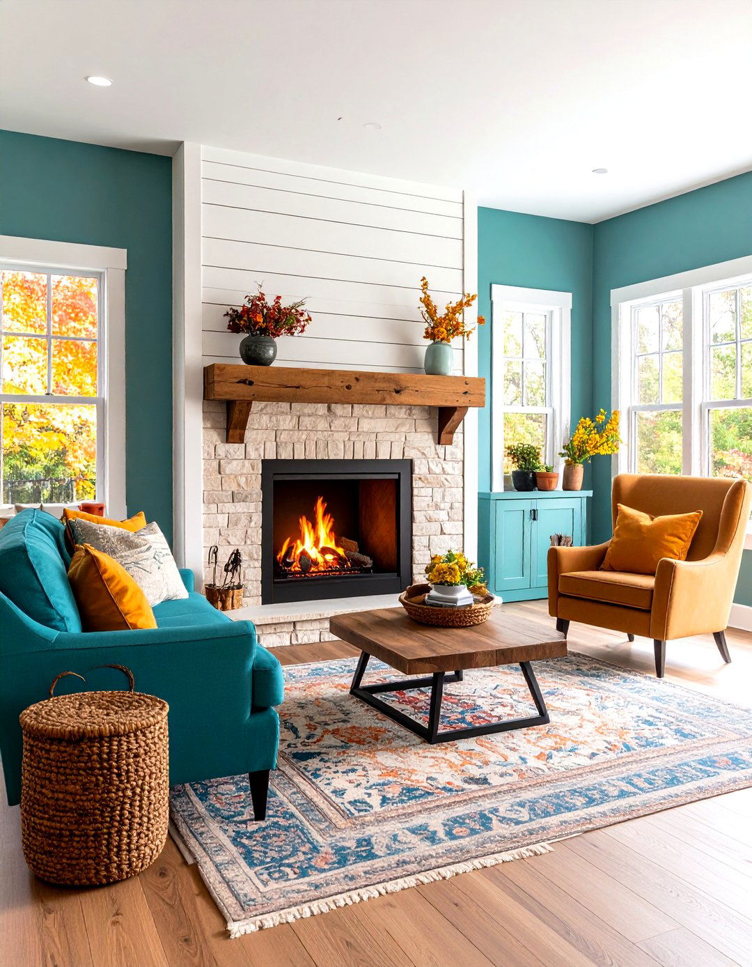 Shiplap Fireplace with Sliding Barn Door Storage - 24 Shiplap Fireplace Ideas