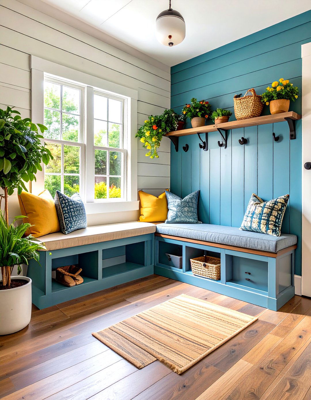 Shiplap Mudroom Bench Integration - 24 Shiplap Wall Entryway Ideas