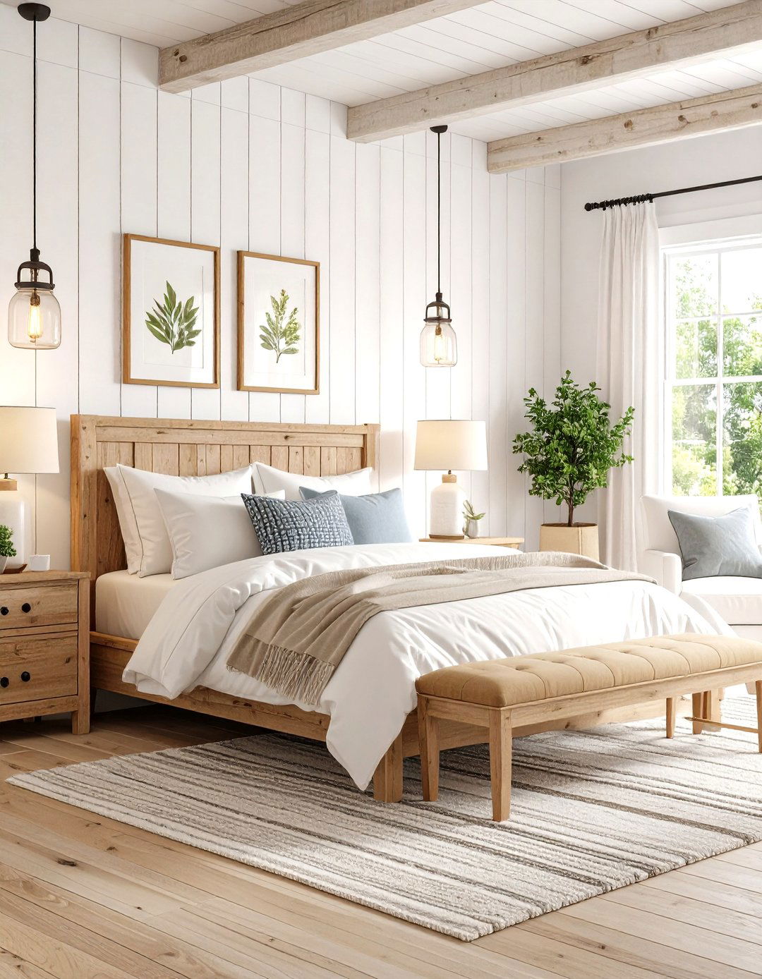 Shiplap Wall Farmhouse Bedroom - 24 Rustic Bedroom Ideas