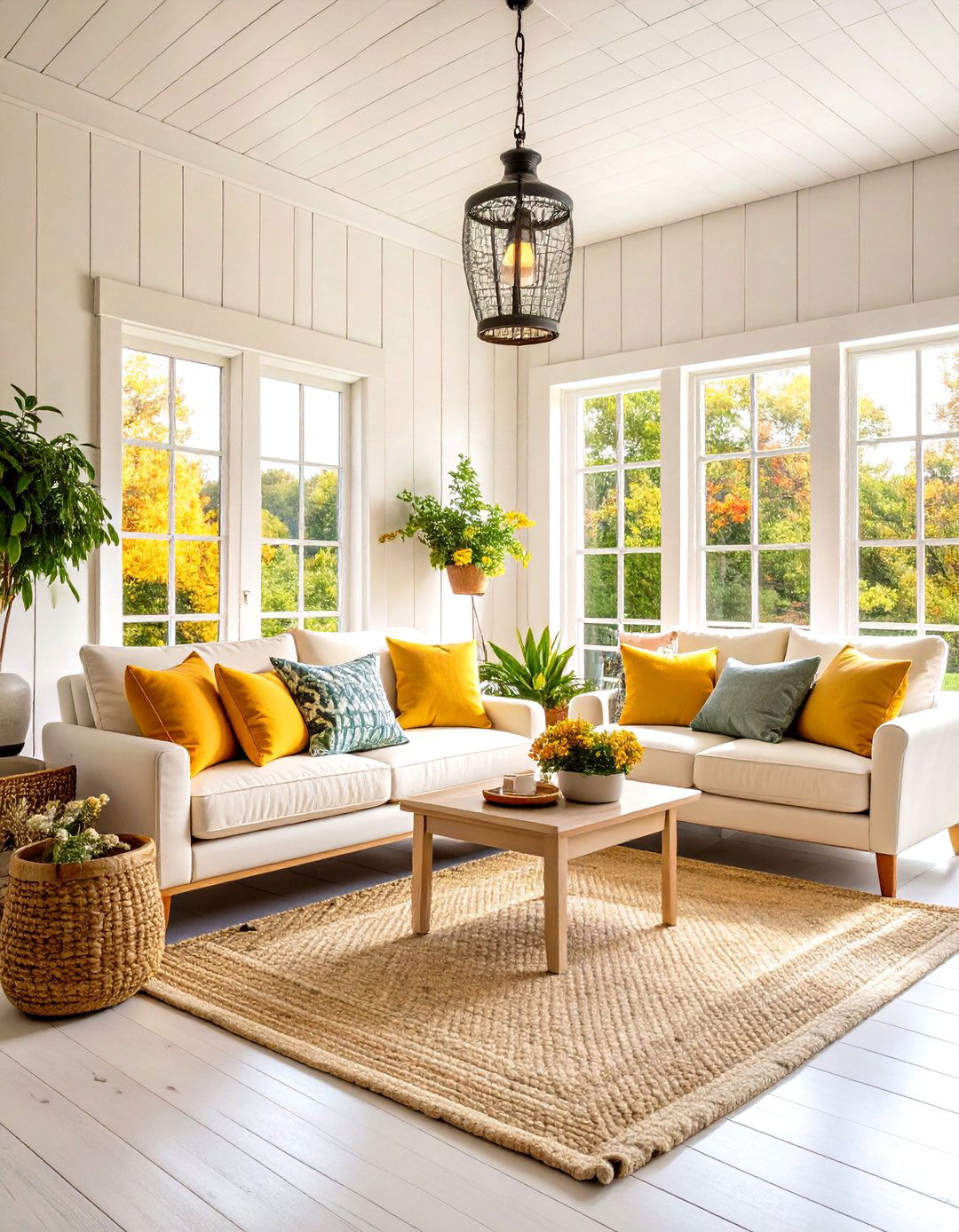 Shiplap Wall Farmhouse Sunroom - 24 Farmhouse Sunroom Ideas