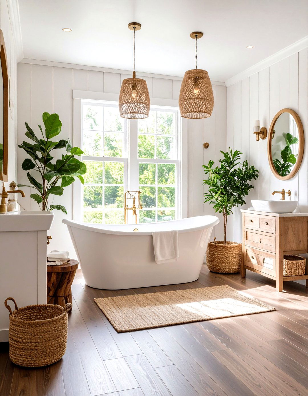 Shiplap Wall Modern Farmhouse Bathroom with Clawfoot Tub - 24 Modern Farmhouse Bathroom Ideas