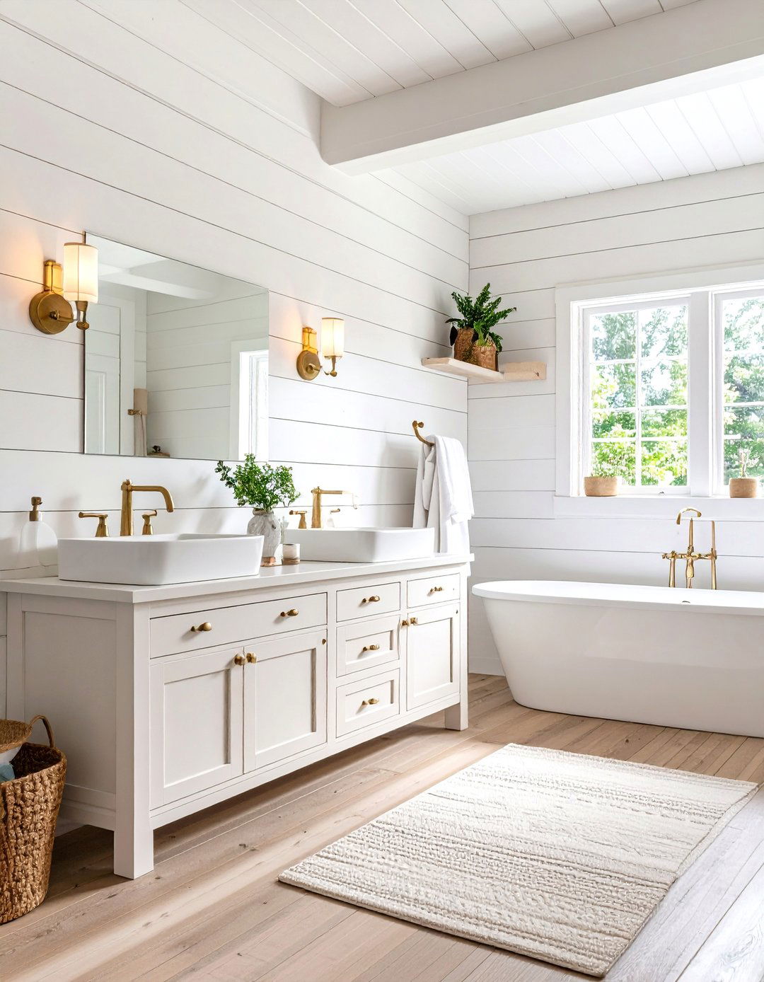 Shiplap Wall Treatment Design - 24 Coastal Bathroom Ideas