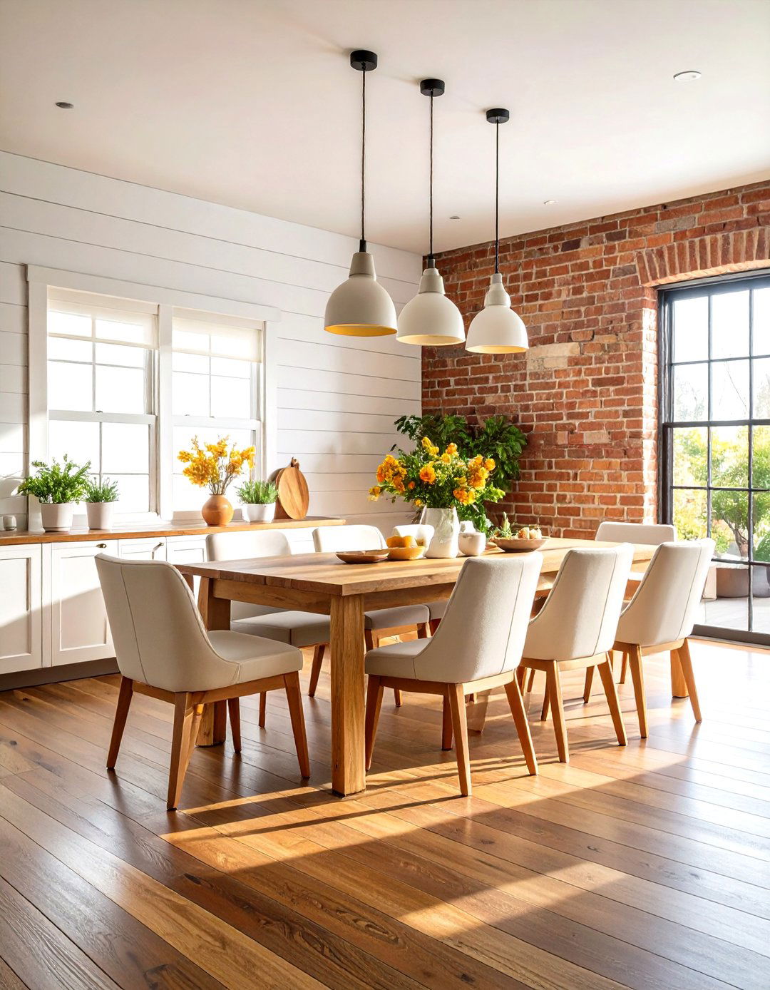 Shiplap and Brick Combination Wall - 24 Shiplap Dining Room Wall Ideas