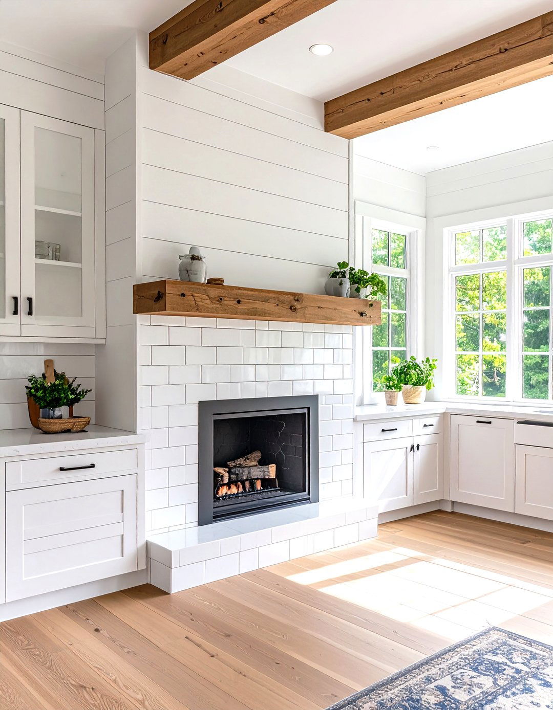 Shiplap and Tile Combination Farmhouse Fireplace - 24 Farmhouse Fireplace Tile Ideas