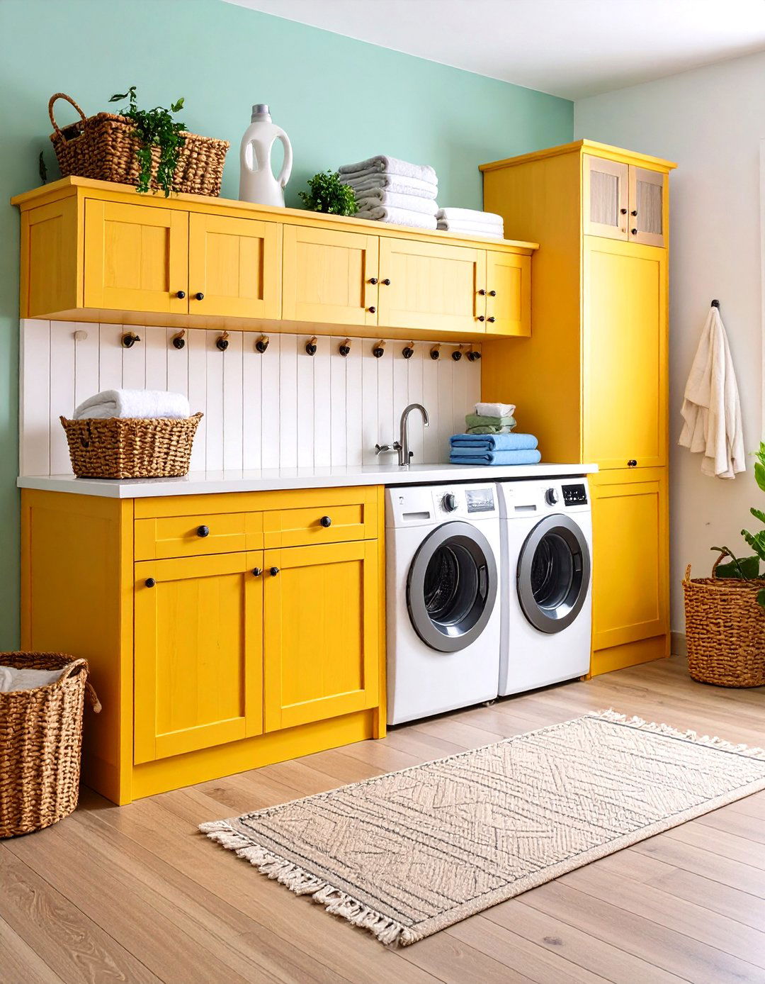 Shiplap with Custom Built in Bench - 24 Shiplap Laundry Room Ideas