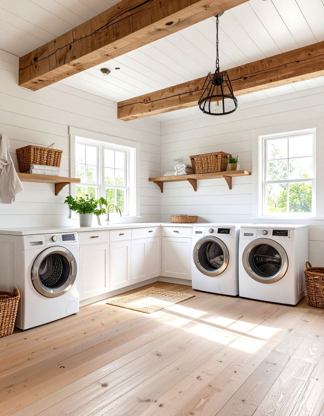 Shiplap with Exposed Beam Ceiling - 24 Shiplap Laundry Room Ideas