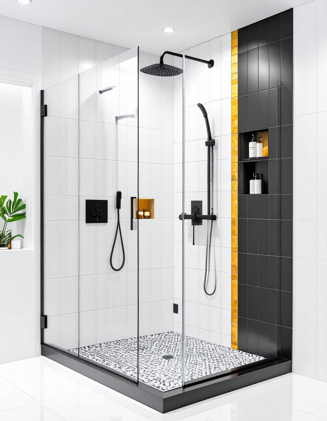 Shower Niche Design Features - 24 Black and White Bathroom Tile Ideas
