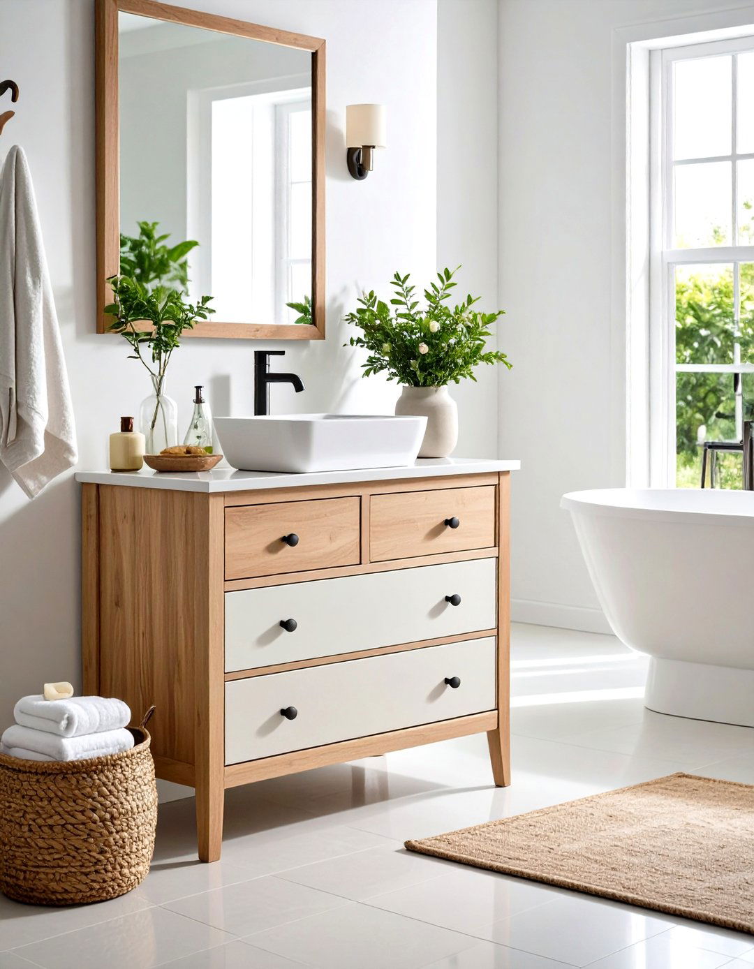 Side Table with Drawer Storage - 24 Pedestal Sink Storage Ideas