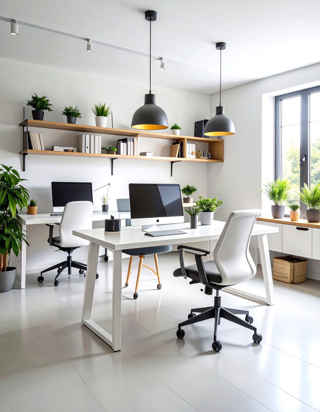 Side by Side Modern Minimalist Workspace - 24 Home Office for Couples Ideas and Designs