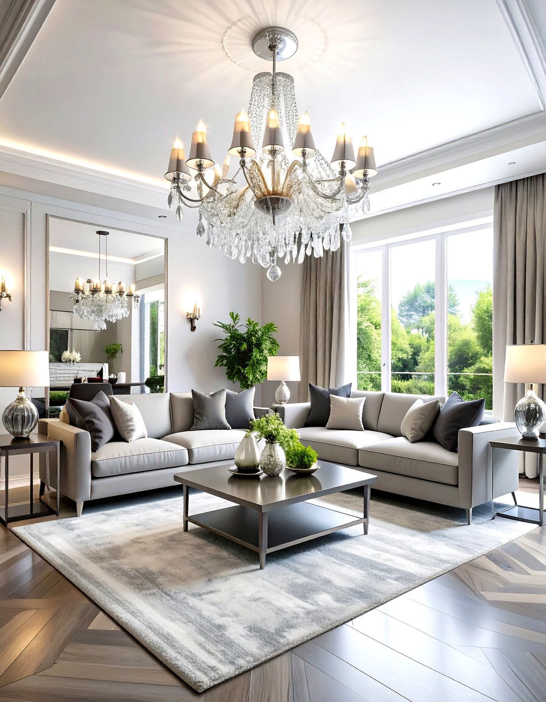 Silver Chandelier Statement Living Room - 24 Silver Living Room Ideas