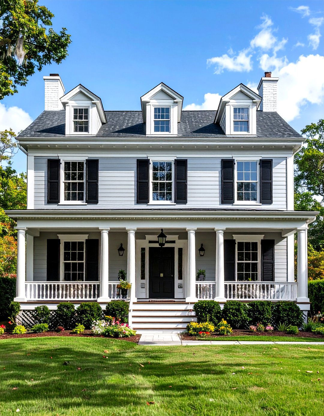 Silver Gray Exterior with Black Shutters - 24 Gray Exterior House Paint Ideas