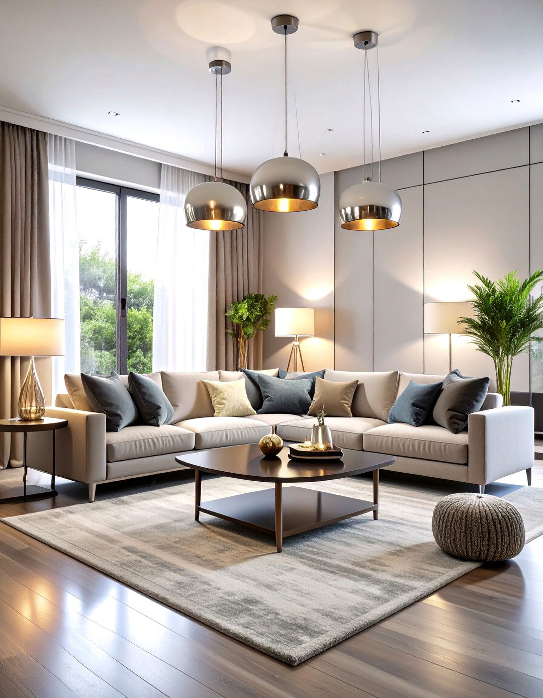 Silver Lighting Focused Living Room Design - 24 Silver Living Room Ideas