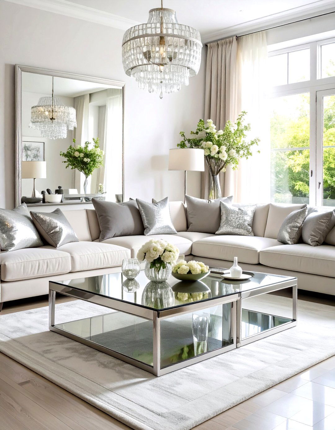 Silver Mirror Reflective Living Room Design - 24 Silver Living Room Ideas